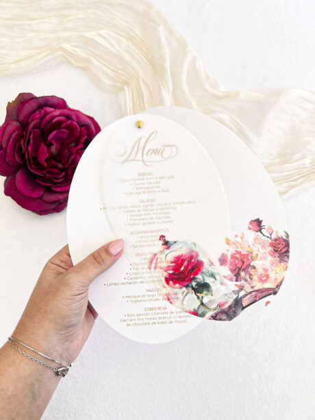 Menu Oval - Capa Vegetal e Rebite Dourado com INICIAL EM DOURADO (FOIL)