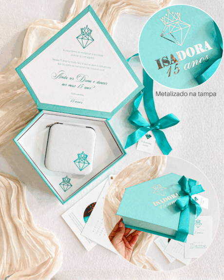 Caixa Diamante (Cartonagem) - Colorida+Metalizado - PORTA JOIA + MANUAL