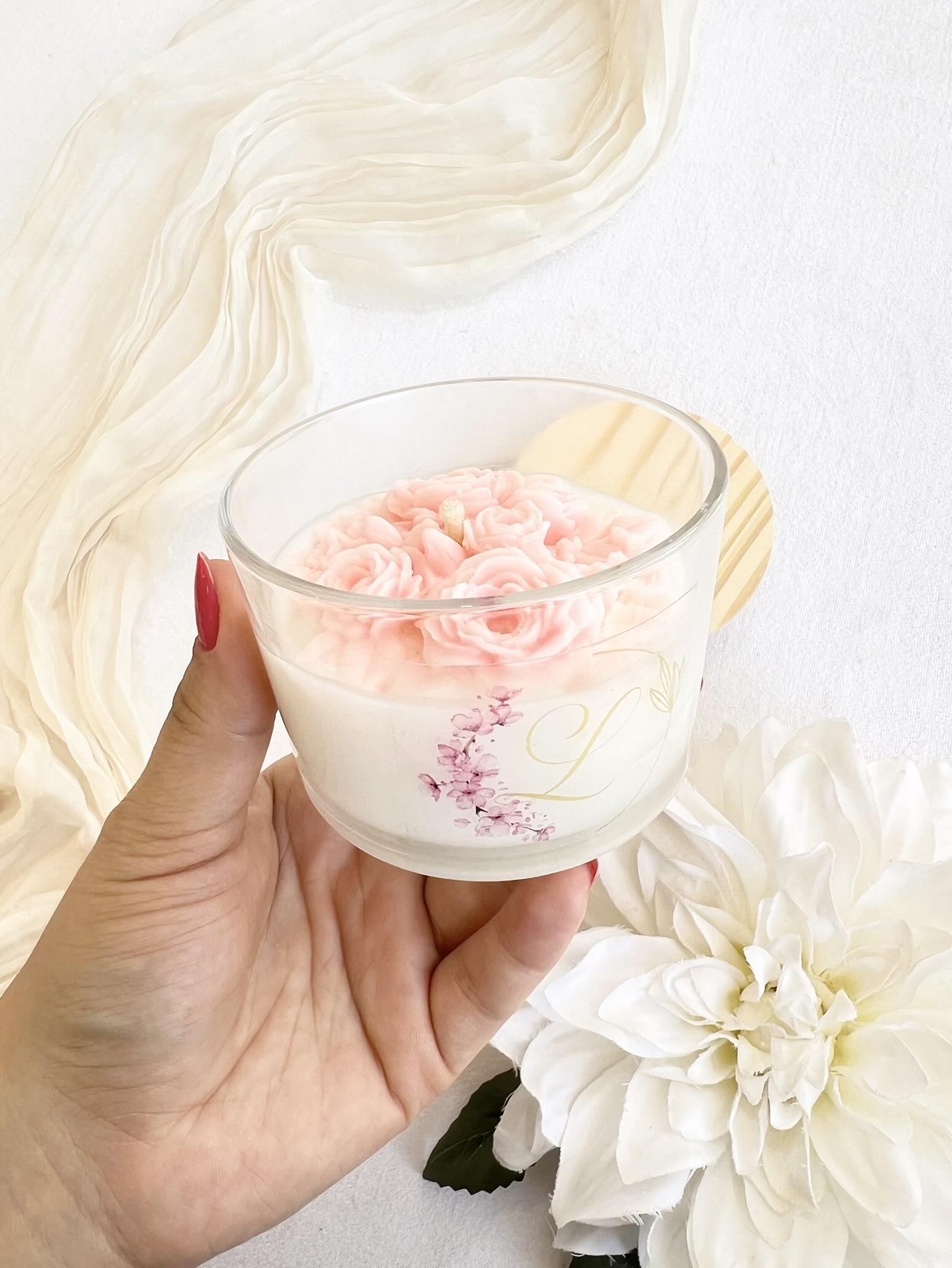 Vela Aromáticas 100g c/ flor desmoldada - Personalizada