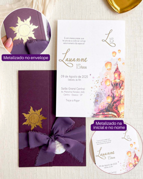 Convite Janela Florence - Metalizado Env e Encarte (Nome e Inicial) - Fita