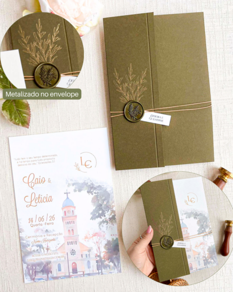 Convite Janela Florence - Metalizado Envelope  - Cordão e Lacre