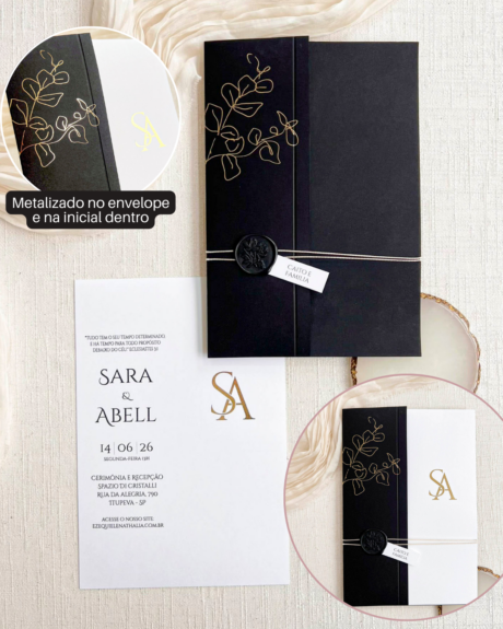 Convite Janela Florence - Metalizado Env e Encarte (Inicial) - Cordão e Lacre