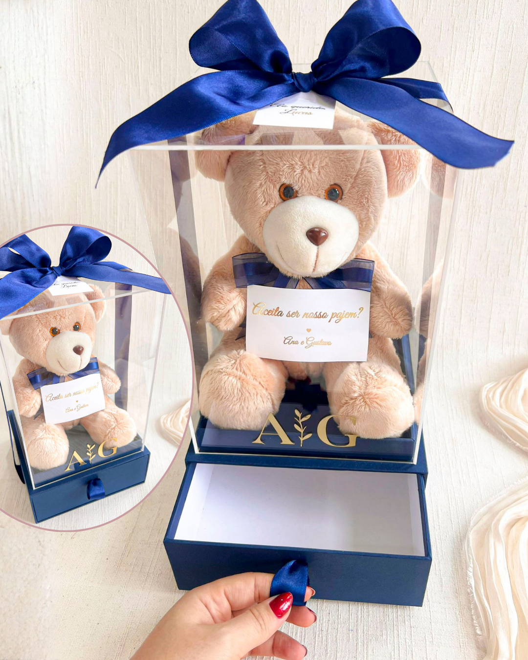 Caixa Acrílica c/ gaveta 16x16x22cm (Cartonagem + TAMPA ACRÍLICO) Nome Metalizado - Tela 10x15cm + Kit Pintura (cópia)