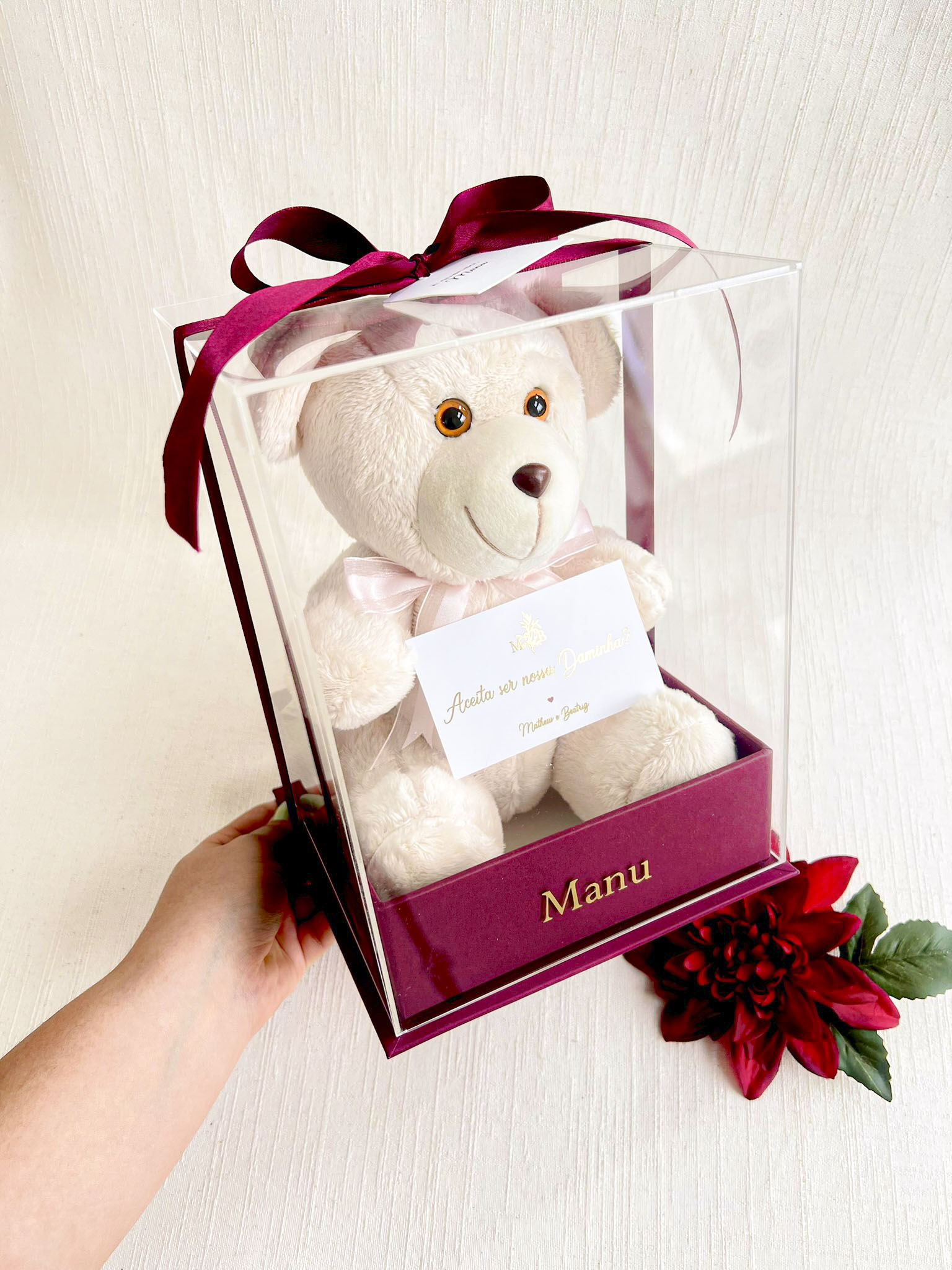 Caixa Grande Daminha 23X16x16 (Cartonagem + TAMPA ACRÍLICO) - URSO