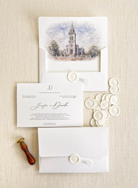 Convite Carta ABA RETA – Texturizado Estampado - Lacre de Cera - COD. 222-L