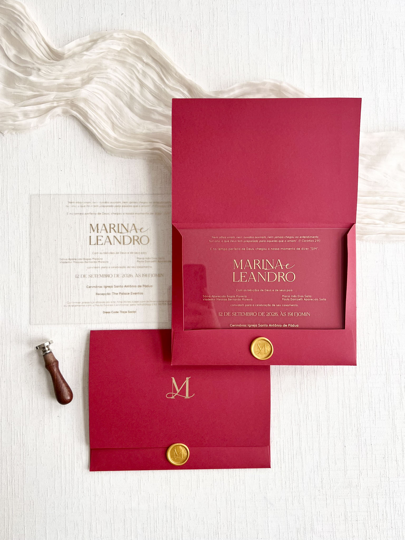 Convite Carta Aba Reta GRANDE COLORIDO- ACRÍLICO - Lacre de cera - Metalizado -COD. 267 - L