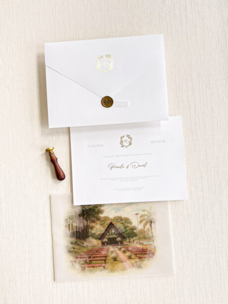 Convite Luxo Clássico Carta Tradicional GRANDE 30X22 - Lacre de cera - Metalizado + Luva estampada Externa -COD. 369