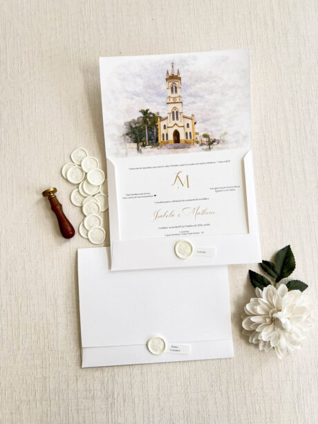 Convite Carta Aba Reta GRANDE - Lacre de cera - COD. 267 - L