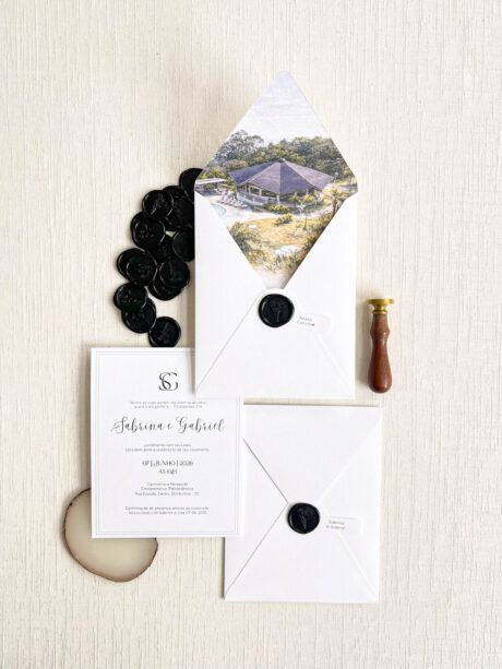 Convite Carta VERTICAL – Texturizado Estampado - Lacre de Cera - COD. 221-L